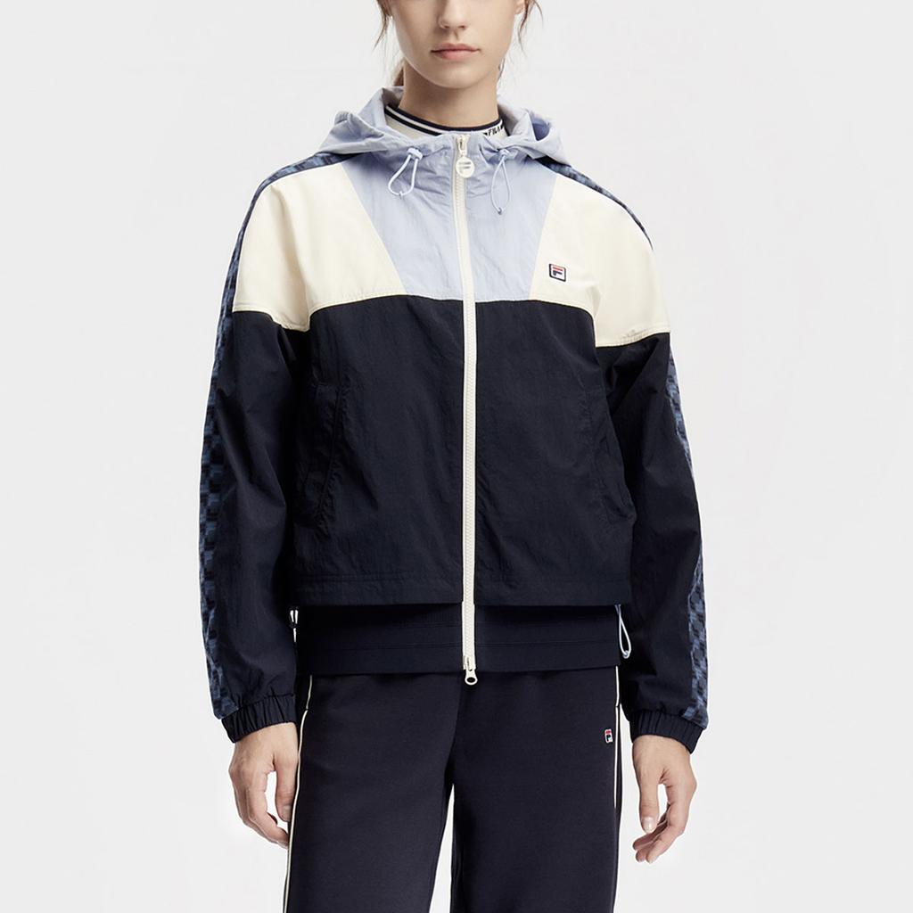 FILA Color Block Hooded Tennis Knit Jacket Women jackets Royal-Blue A11W413702FNV