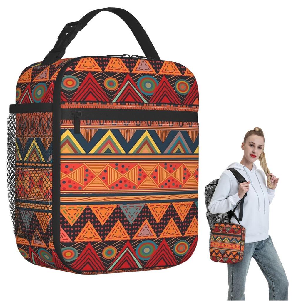 Tribal Ethnic (earth Colors) Insulated Lunch Bag for Women Kids Portable Food Boxes Thermal Lunch Box Tote