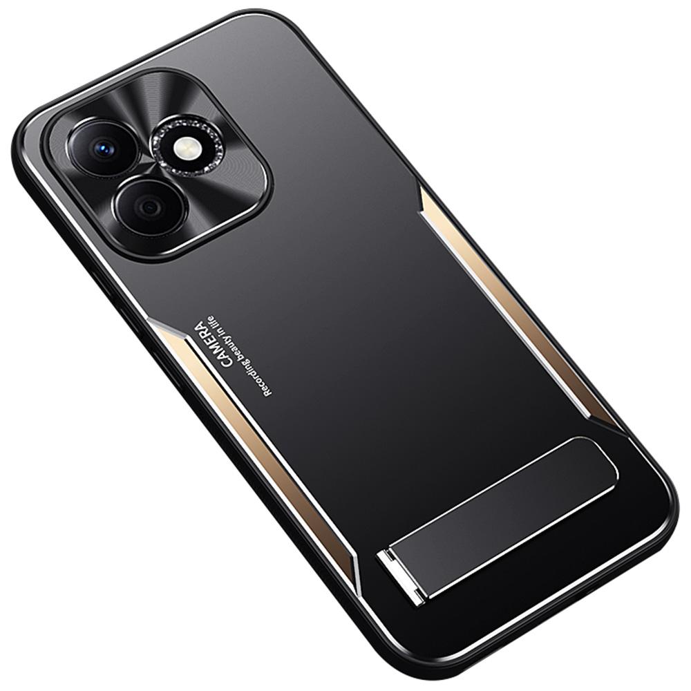 

For Honor X60i 5G Case Aluminum Alloy+TPU Shockproof Phone Cover with Kickstand Gold