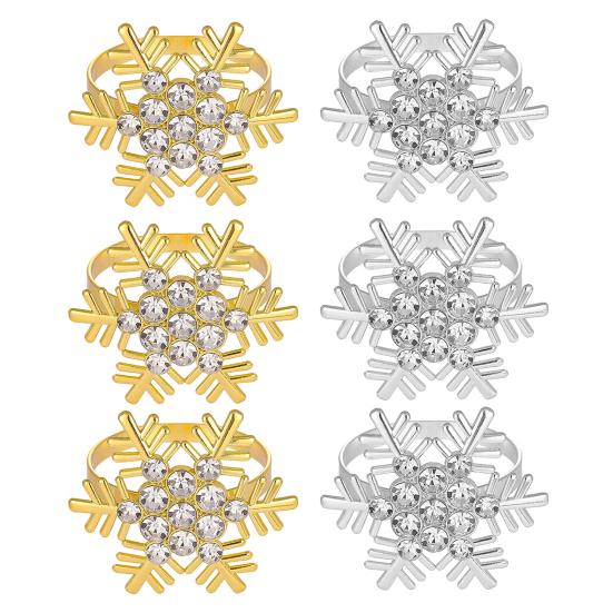 1/2/6Pcs Golden Metal Napkin Ring Faux Pearl Decor Snowflake Design Winter-themed Napkin Holders Weddings Parties Table Decor