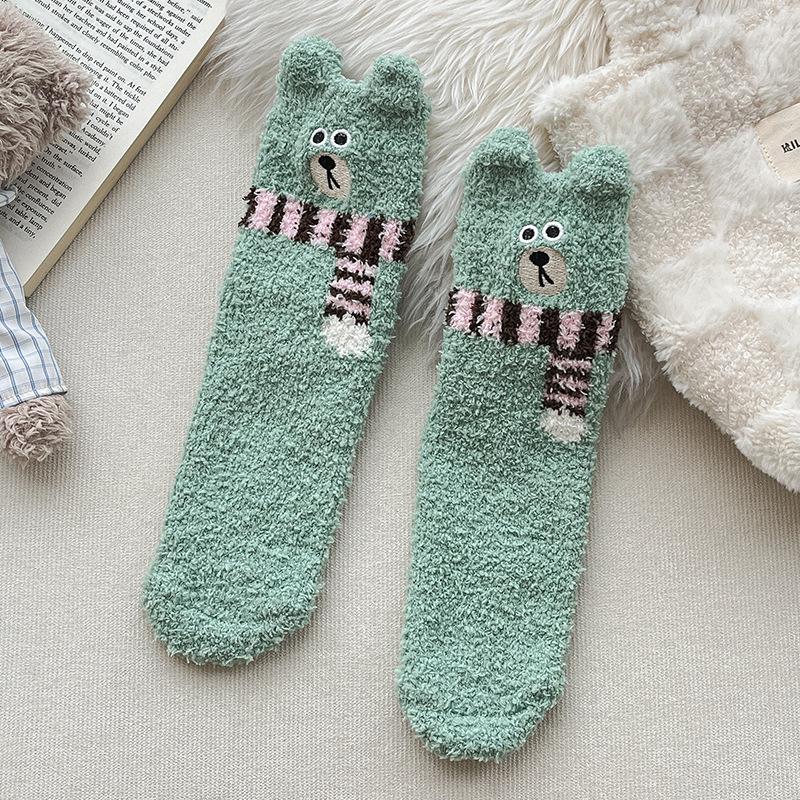 Verdickte Korallenfleece-Halbhohe Socken, Warme Lange Socken für Herbst und Winter, Schlafsocken und Niedliche Flauschige Haussocken