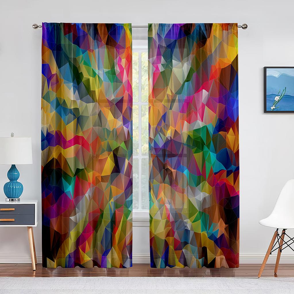 Colorful Gradient Rainbow Sheer Voile Curtain Triangle Geometric Window Tulle Curtains for Living Room Bedroom Kitchen Drapes