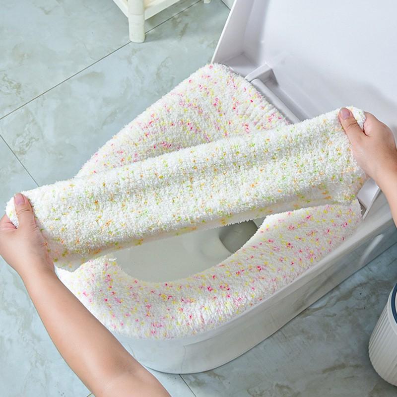 Soft Plush Toilet Seat Cover Round Universal Winter Warm Pad Non-Slip Reusable Home Bathroom
