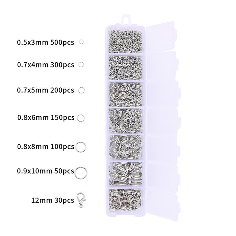 Zestaw do tworzenia biżuterii DIY: Pudełko 7-przegródkowe z zapięciami typu karabińczyk ze stopu, szpilkami w kształcie 9 i haczykami do uszu