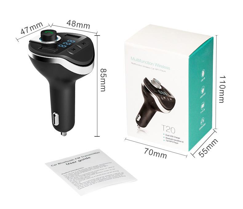 T20 Car Bluetooth MP3 Music Player Car FM Transmitter Phone Hands-Free New Product in Stock