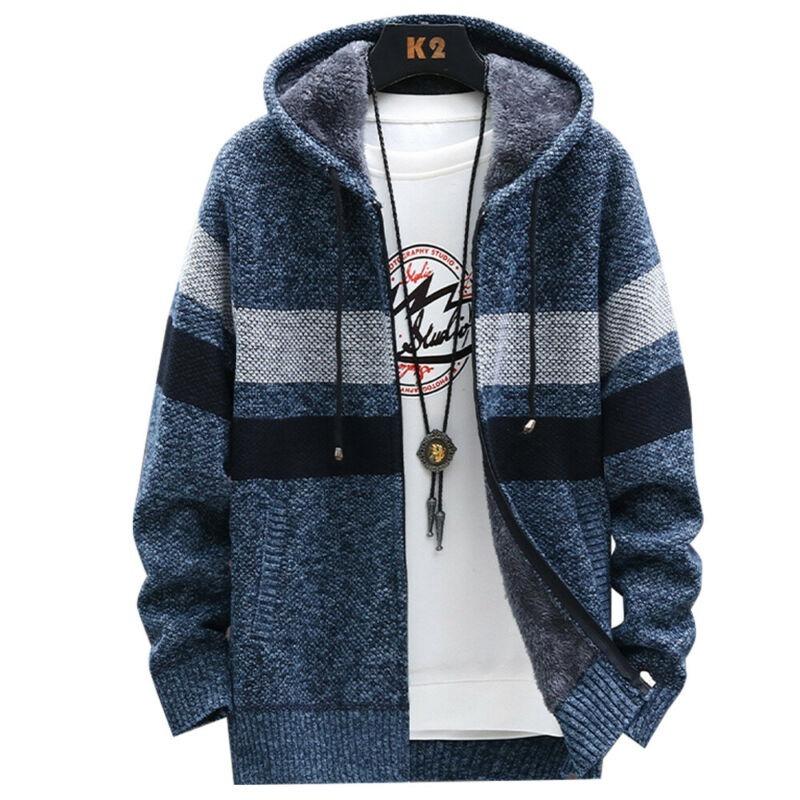 Mens Thick Warm Fleece Lined Hoodie Winter Zip Up Coat Jacket Sweatshirt Tops UK