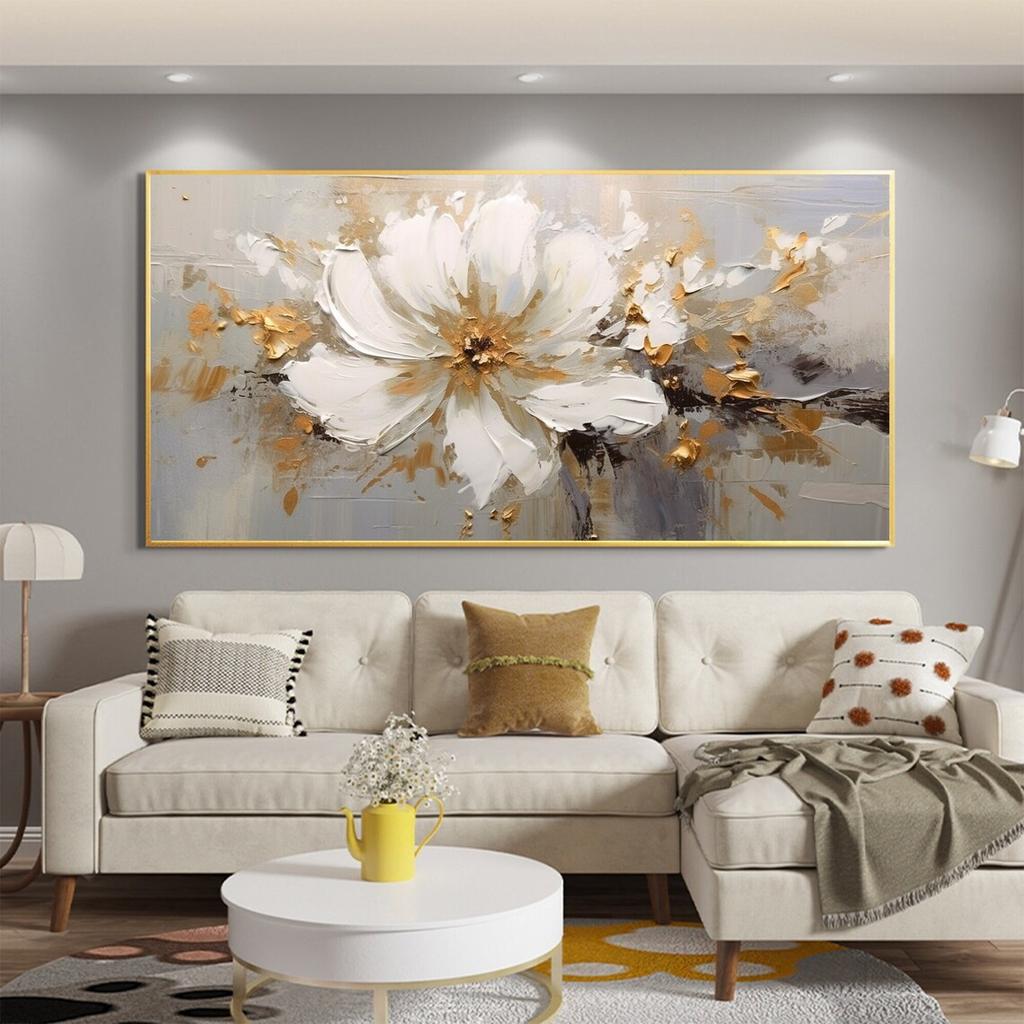 Peinture Abstraite Texturée Beige Et Dorée 70x100 Cm - Décoration Murale Moderne Pour Salon, Chambre