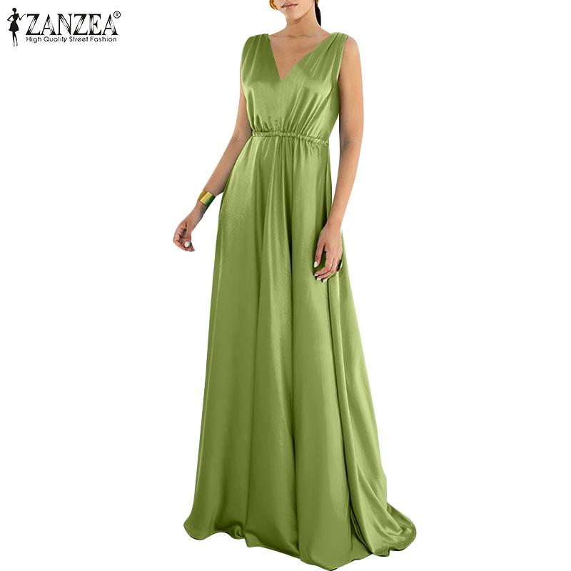 

ZANZEA Женское повседневное длинное платье без рукавов с v-образным вырезом, летнее платье