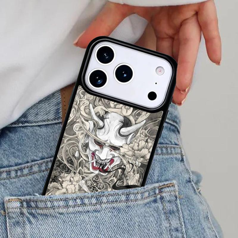 Japanese Oni Hannya Samurai Demon Mask Phone Case for iPhone 16e 15 14 13 12 17 Pro Max Plus Air 17pro Cover Coque