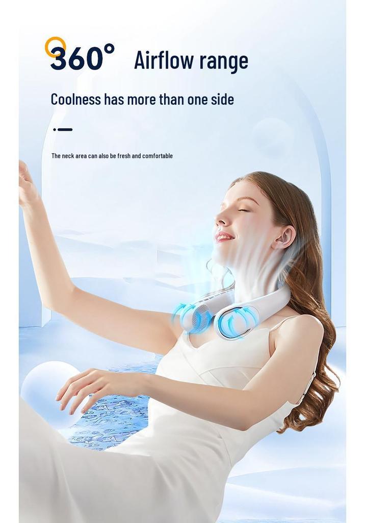 USB Rechargeable Portable Bladeless Neck-Hanging Fan for Office & Sports