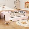 Low Bed 90*200cm, with Pull-out Bed, with Desk, Three Shelves on the Side of the Bed, Pink