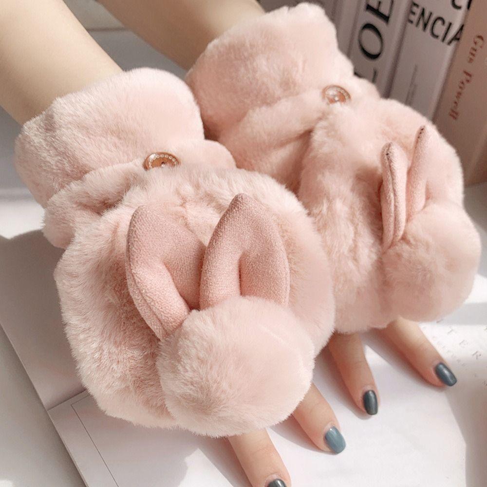 Short Plush Fingerless Glove Thick Warm Gloves Daily Flip Half Finger Gloves  Winter