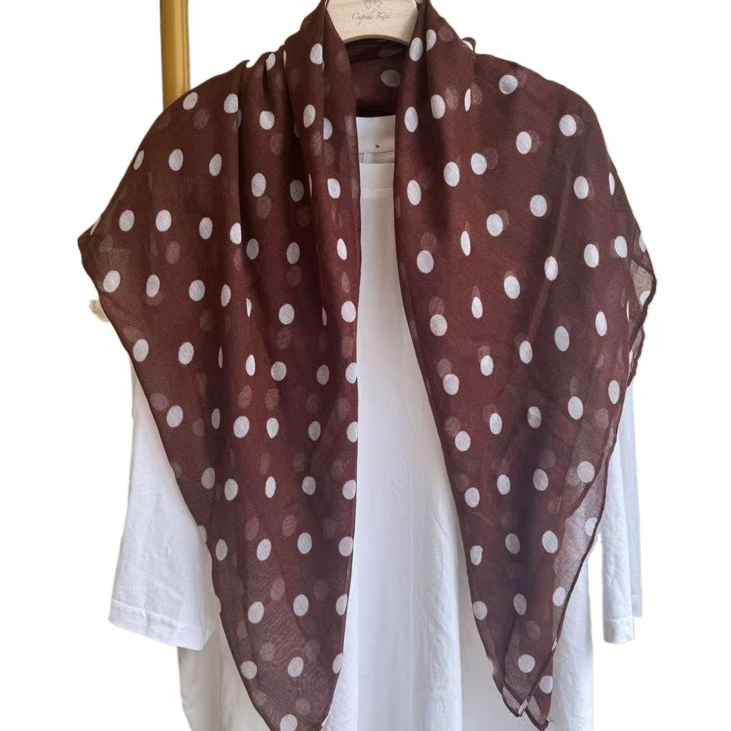 1 piece 90 square fashionable polka dot Bali yarn women's scarf temperament cotton feeling outer shawl casual bag headscarf