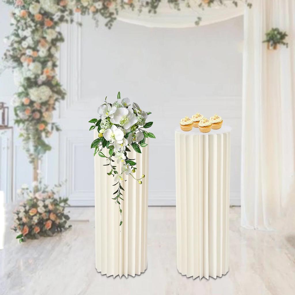 2 Pack Cardboard Vase Flower Column White Folding Cardboard Display Stand Cylindrical Wedding Table Decoration Garden Party 80cm