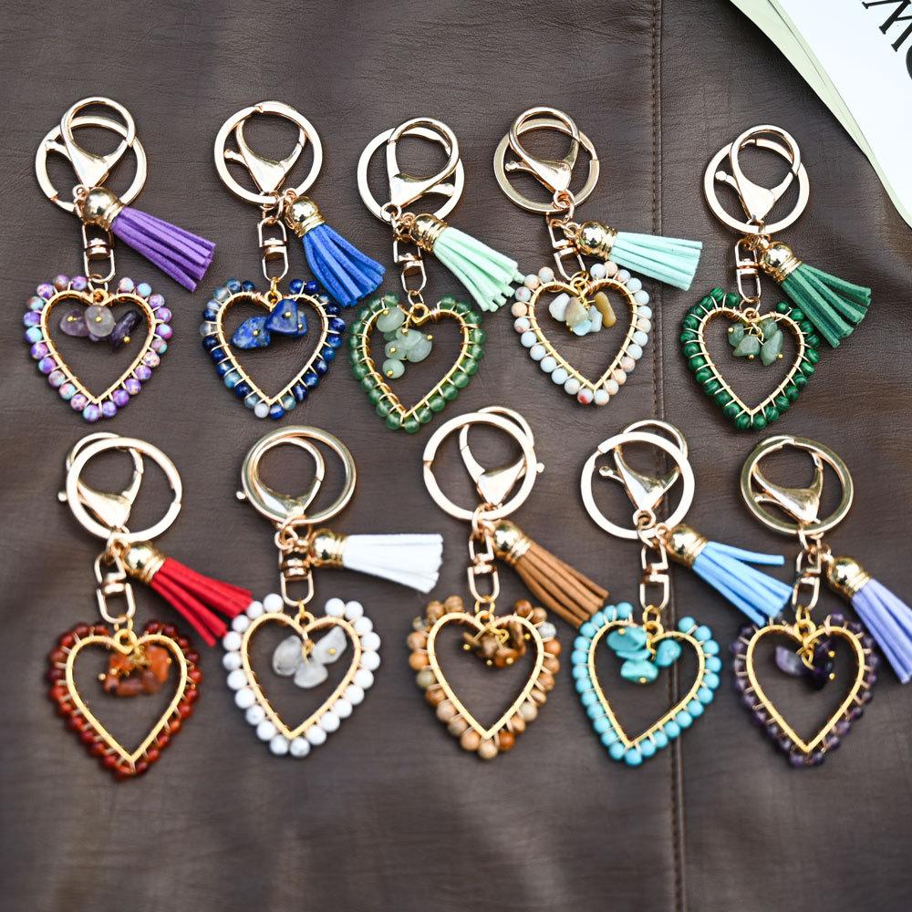 Natural stone keychain, bag pendant, bohemian style, creative decoration, heart-shaped jewelry