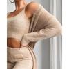 Chic V-neck Plush Three-piece Set: Vest, Long Pants & Suit for Women