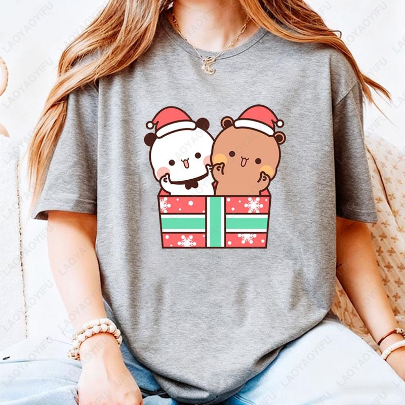Happy New Year Bubu Dudu Emoticon Graphic Tshirt Trendy Fun New Year Tees Fashion Streetwear Cartoon Holiday Party Cotton Tees