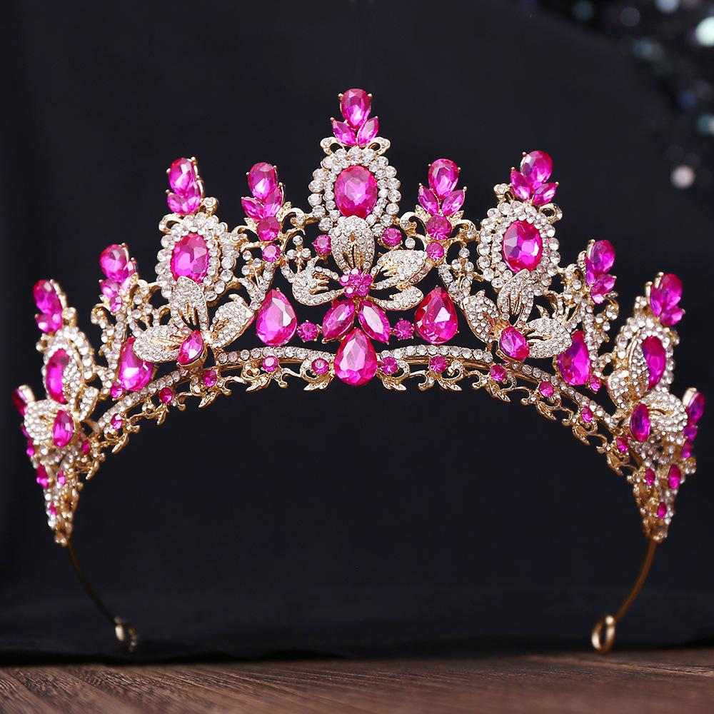 Gold Color Champagne Royal Queen Rhinestone Wedding Crown for Women Crystal Banquet Tiara Party Costume Hair Jewelry Accessories