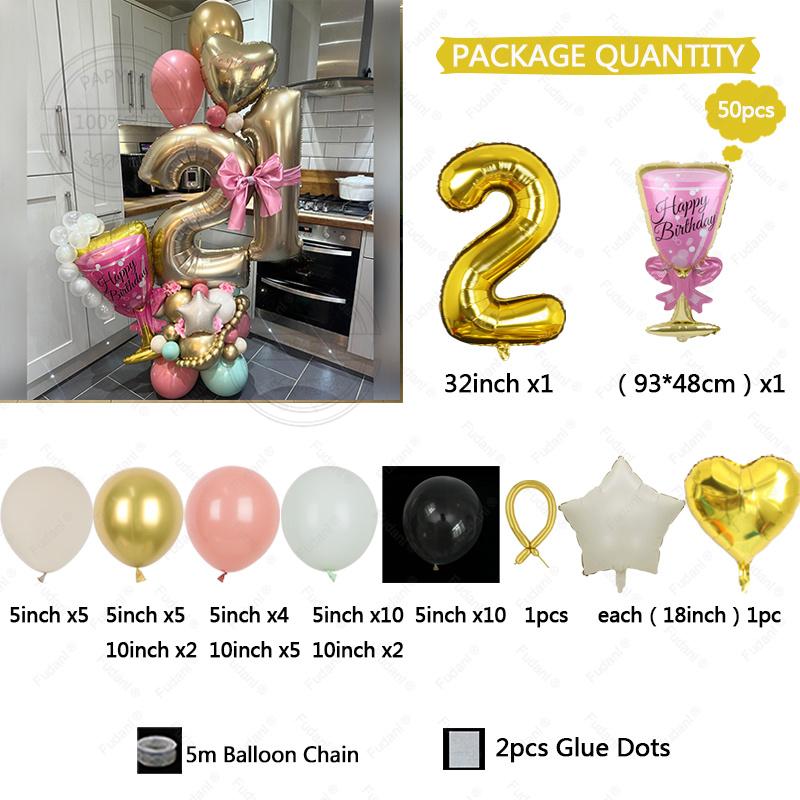 32-inch Gold Digital Foil Balloon Set Wine Glass Love Pentagram Balloon Boy Girl Birthday Party Decor Supplies Baby Shower 2025