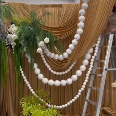 Large Faux Pearl Garland For Wedding Backdrop Diy Elegant Beaded Wall Hanging With Crystal Ball Pendants Boho Wedding Arch Decor
