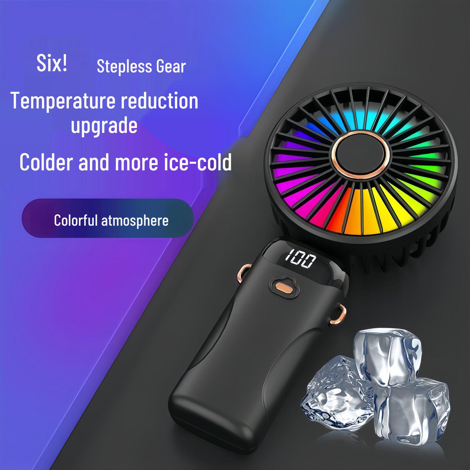 

USB Rechargeable Seven-Color LED Handheld Mini Fan for Outdoor & Office Use Champagne Gold