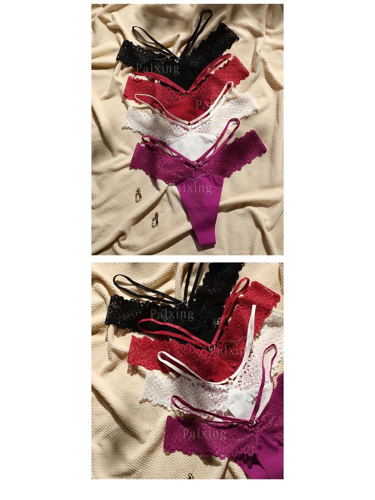 Elegantní dvojitý tenký pásek krajkový patchwork ledové hedvábí plus size tanga