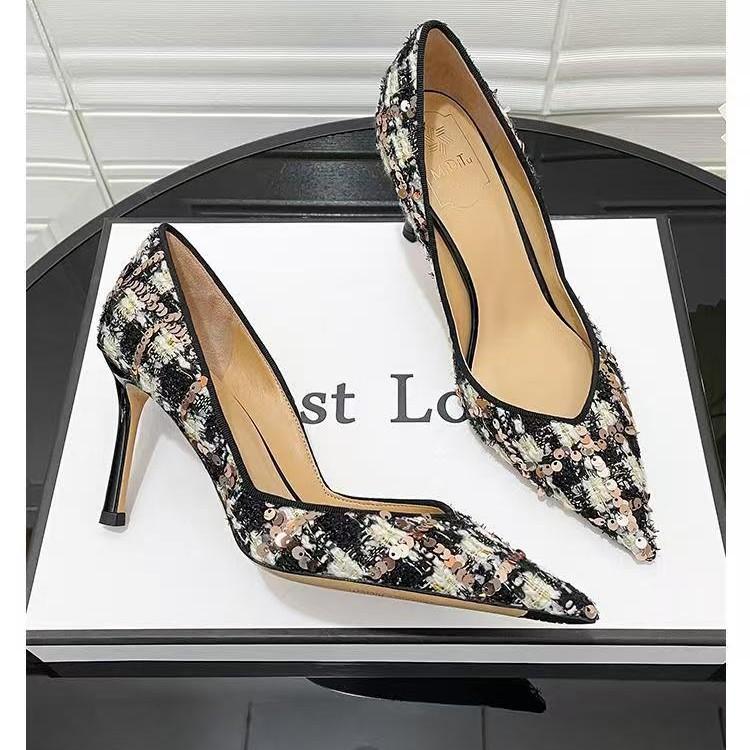 Internet Celebrity French Small Fragrance New Sexy V-mouth Temperament Versatile Thin Heel Pointed Not Tired Feet High Heels