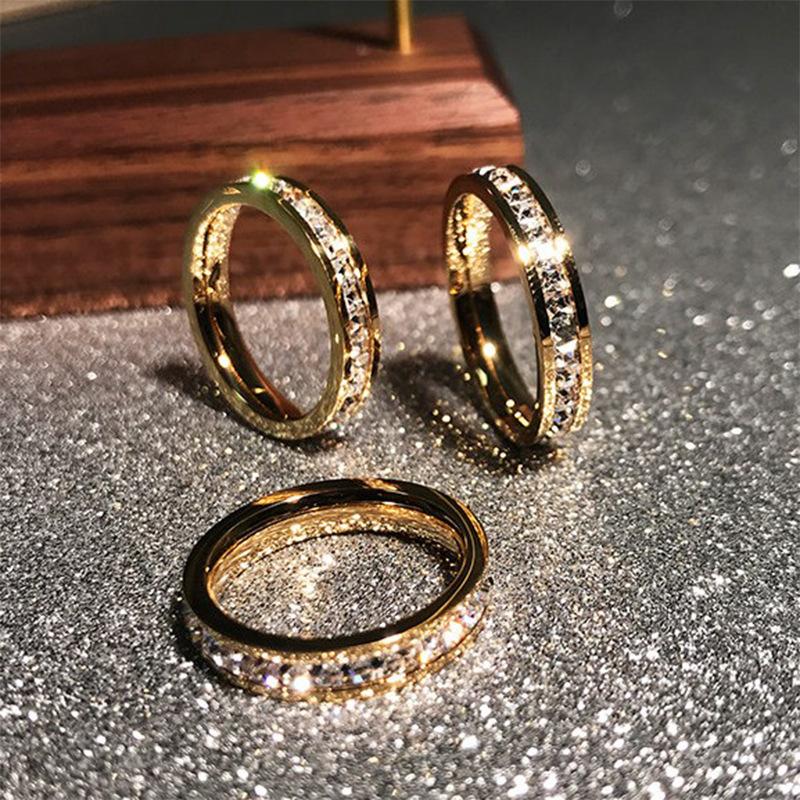 Klare Weiße Steine Hochzeit Damenring Edelstahl 1 und 2 Reihen Bling Zirkon Mode Partnerring Damen Schmuck