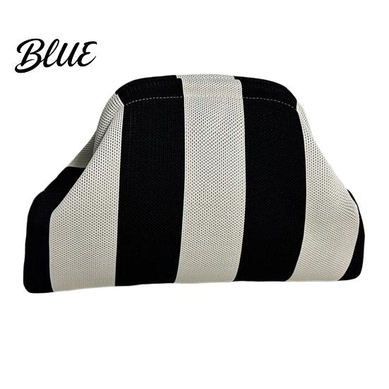 Beach Vacation Bag Woven Striped Clutch Purse for Woman Large Capacity Cosmetic Pouch Portable Knit Dumpling Bag Kiss Lock Handbag Evening,