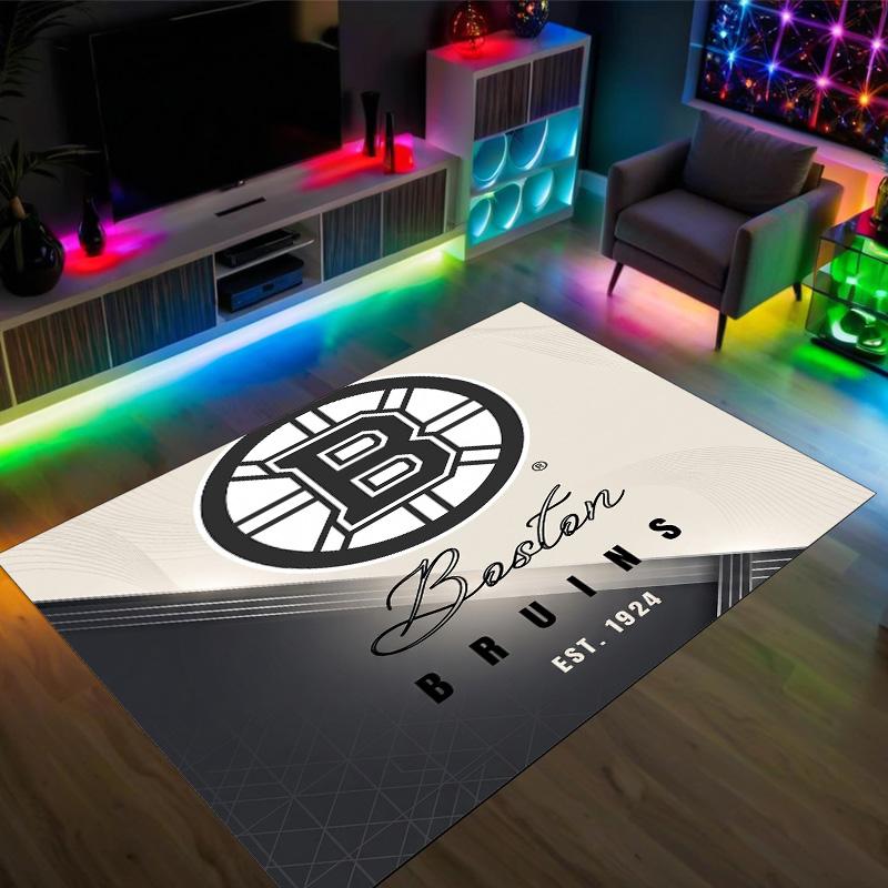 Boston Bruins Design Křišťálový Sametový Koberec Útulný Ne?Protiskluzová tištěná předložka do ložnice, obývacího pokoje, předsíně