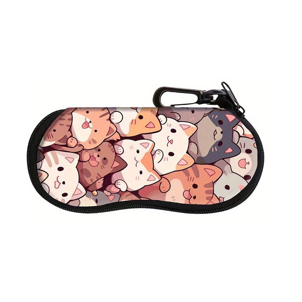 Nylon Sunglasses Storage Bag with Keyring Cat Pattern Sunglasses Pouch Solid Color Durable SunGlasses Holder Eyewear Accessories