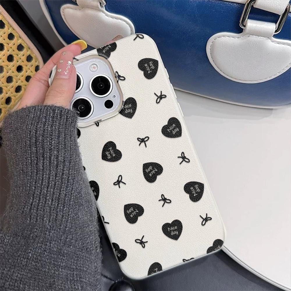 Minimalistyczny Czarny Wzór w Kropki Modny Pełne Krycie Tekstura Liczi Etui na Telefon dla iPhone 17 16 15 14 13 12 11 Pro Max Pokrowiec