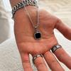 Schwarze quadratische Halsketten für Männer Jungen, Edelstahl-Halsketten mit Seil-/Kubanischer/Figaro/Glieder-Kettenhalsband, Stilvolle Schmuckgeschenke