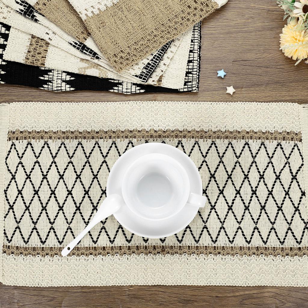4/6Pcs Woven Cloth Placemats, Doilies with Tassels Place Mats  for Dining Table Kitchen Party 11.81x19.69 inch, Pale Brown