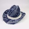 Retro Old Rough Edge Blue Western Cowboy Hat Pearl Accessories Curled Edge Outdoor Sunshade Warm Jazz Hat