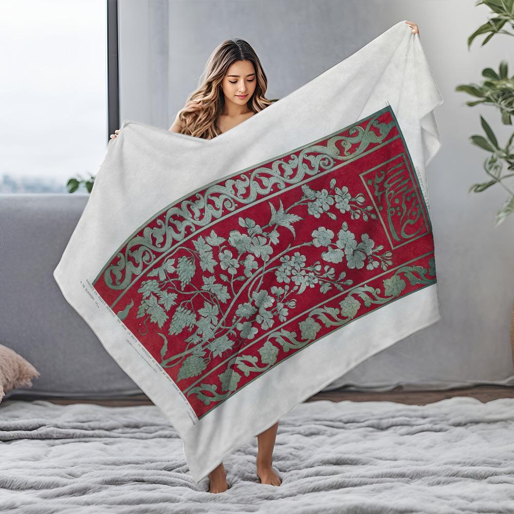 Red Floral Pattern Throw Blanket Sofa Bed Bedding for Living Room Bedroom Decoration Gift