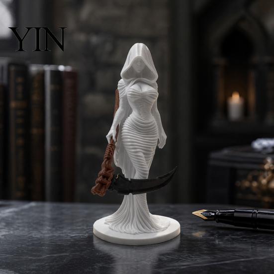 Gothic Grim Reaper Figurine 3D Printed Hooded Woman Statue, Figurine, Dark Theme Ornament Halloween Party Decoration for Home Office Desk Shelf Scary