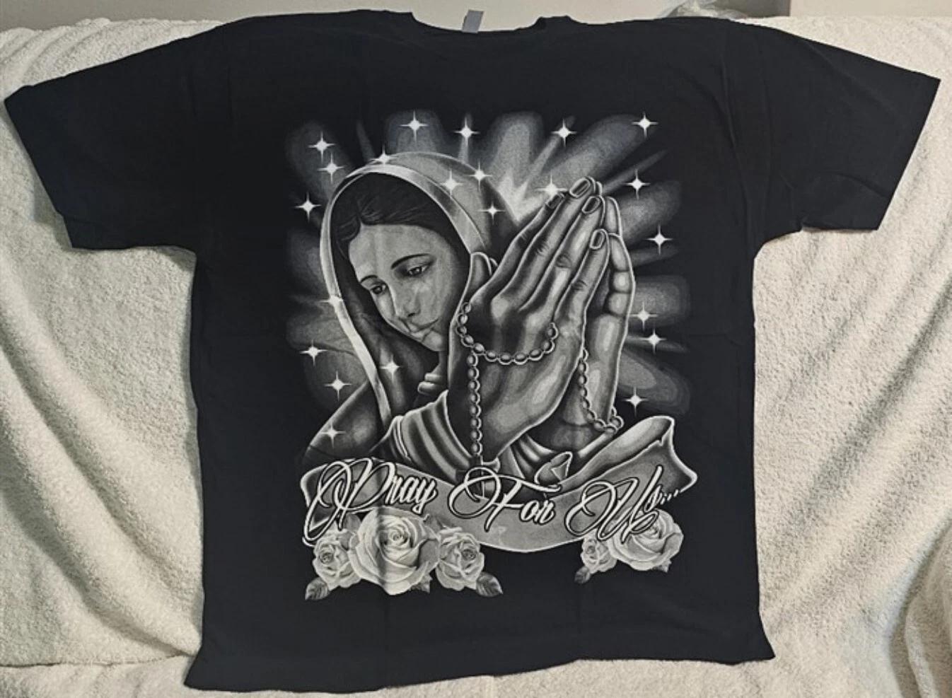 OUR LADY OF GUADALUPE CROSS NECKLACE PRAY FOR US FLOWER ROSE STAR T-shirt 4XL
