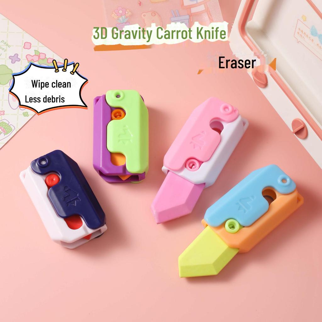 3D Multifunctional Carrot Knife Eraser - Non-Toxic, Portable & Foldable for Primary Students