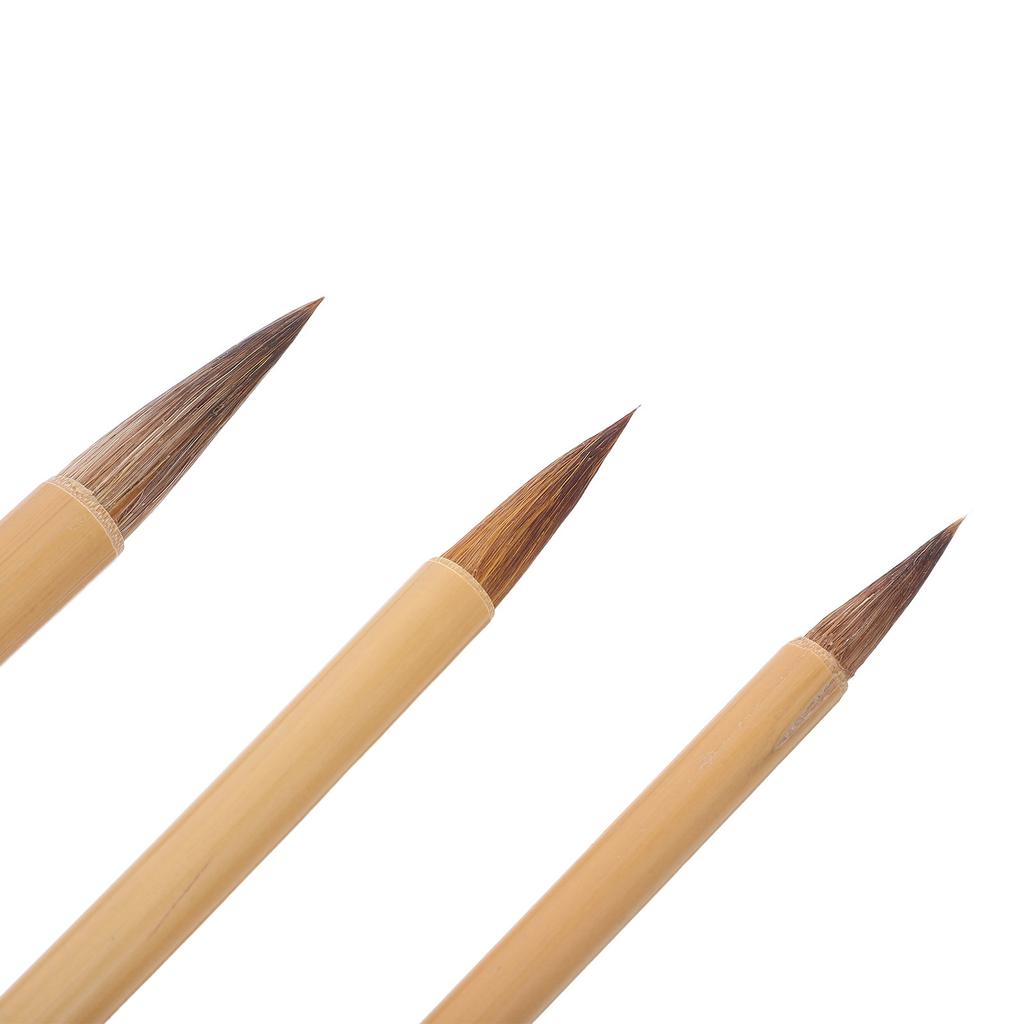 3Pcs Chinese Calligraphy Brush Set Bamboo Handle Wolf Hair Ink Painting Brushes for Calligraphy Drawing Japanese Watercolor Art