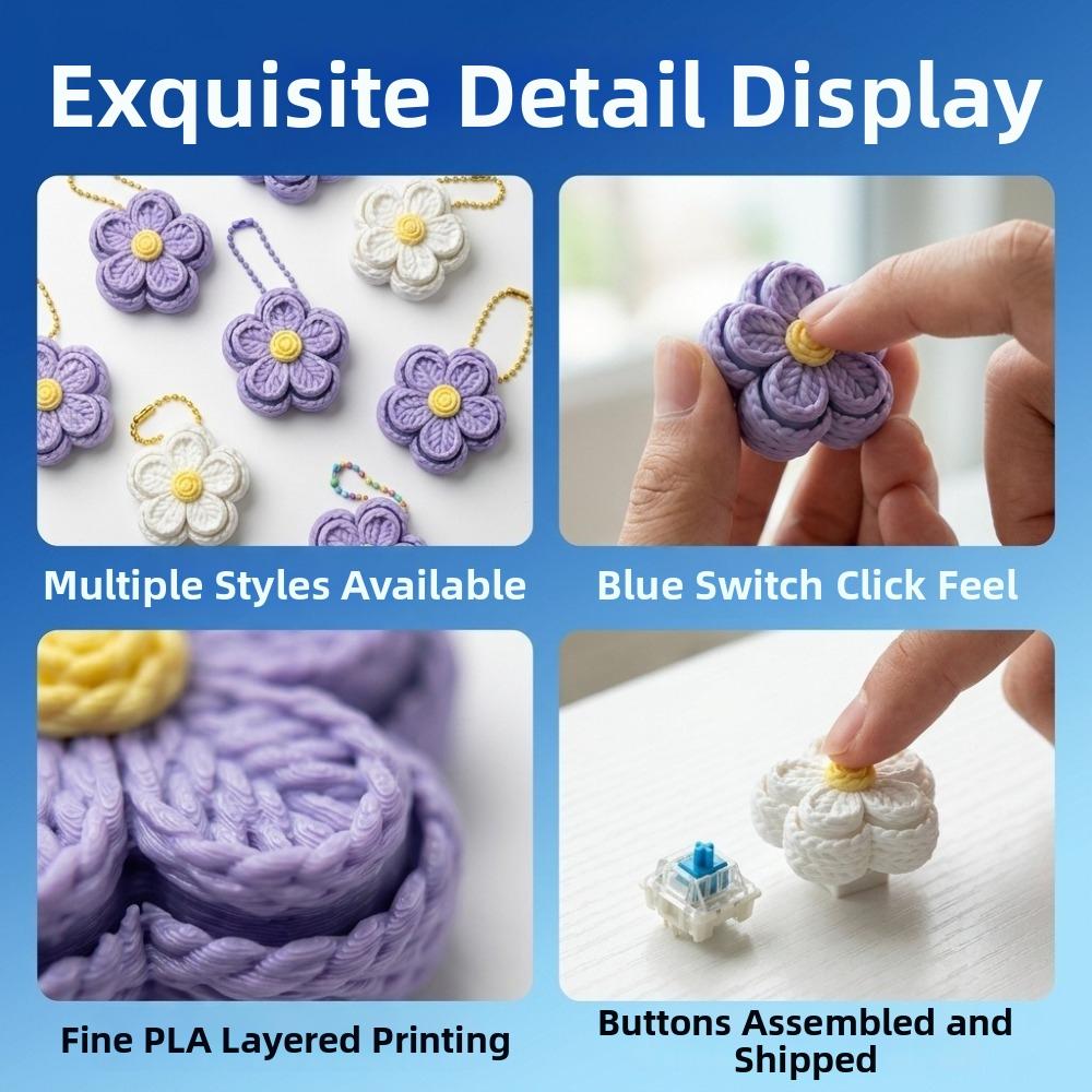 3D Print Flower Mechanical Clicker Keychain Crisp Click Sound Clicker Mechanism Knit Texture Fidget Keychain Simulation Plastic