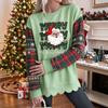 Women's Loose Drop Shoulder Long Sleeve Christmas Print Sweatshirt with Scalloped Wavy Hem Crewneck Pullover
