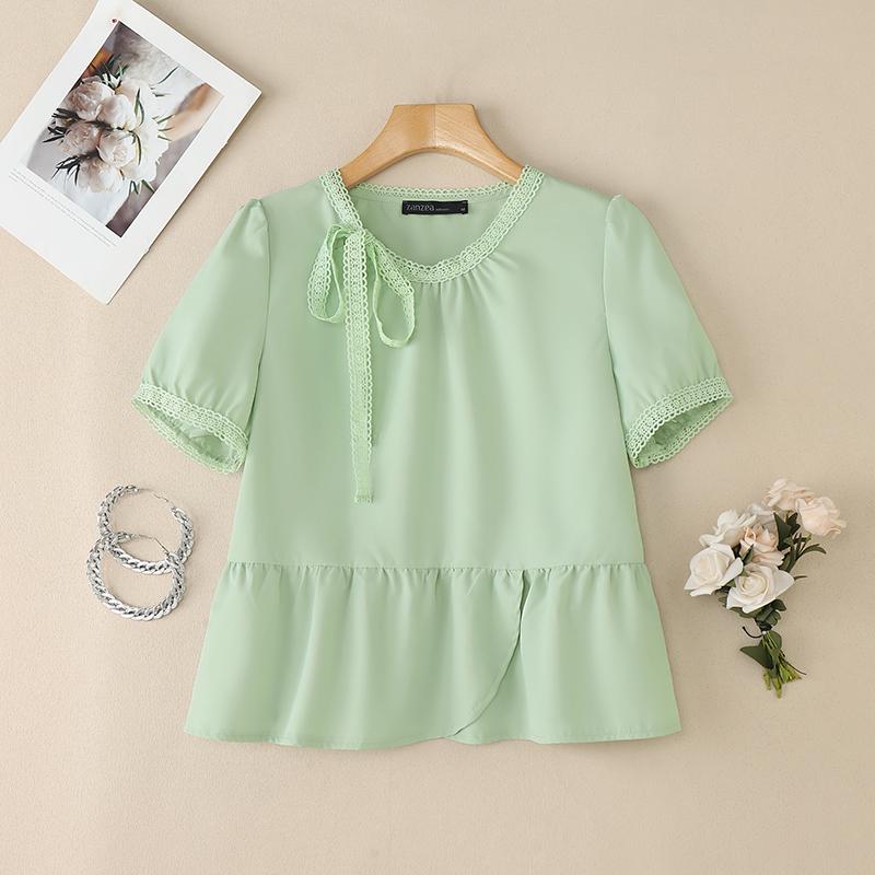 

ZANZEA Women Casual Splice Round Neck Summer Short Sleeve Blouse S