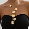 Temperament Geometric Round Piece Long Necklace Women'S Personality Y-Shaped Tassel Collarbone Chain