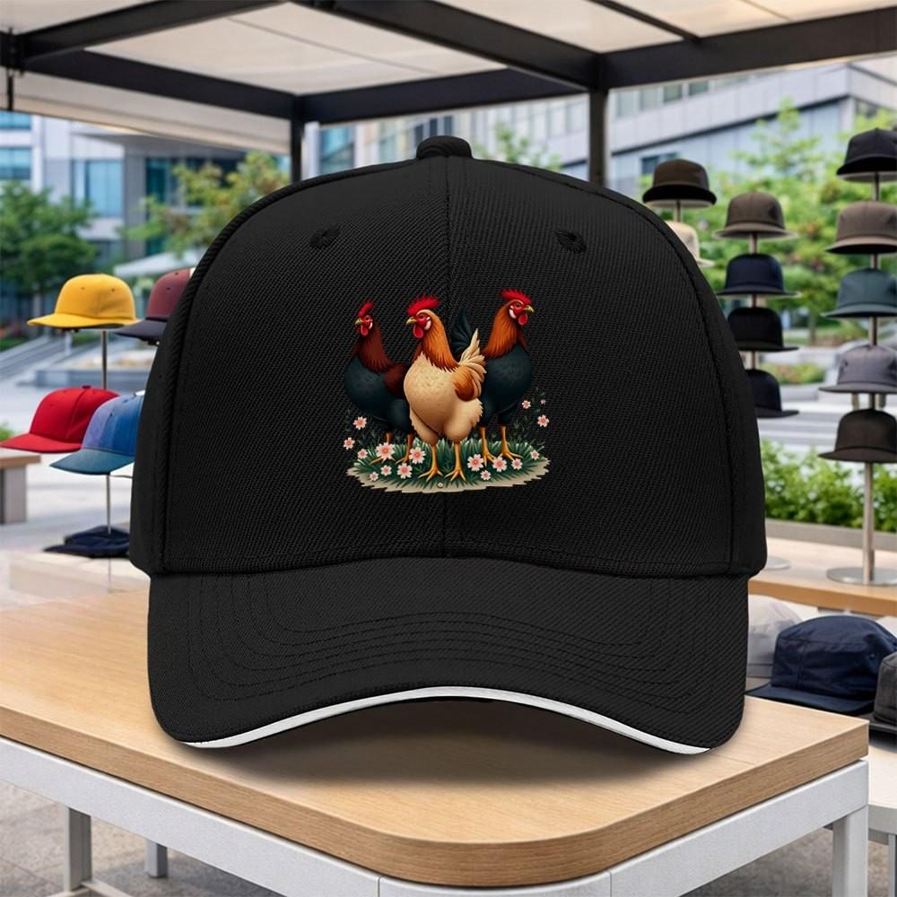 Three Rooster Chicken Farm Print Baseball Cap Adjustable Curved Brim Golf Cap Outdoor Sport Hat