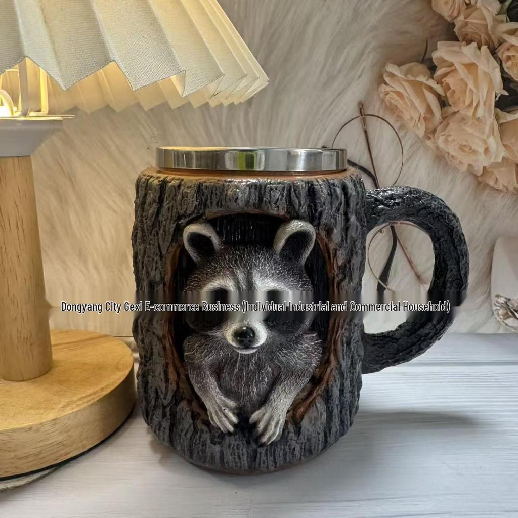 Handgefertigte Waschbär und Panda Baumhöhle Tasse