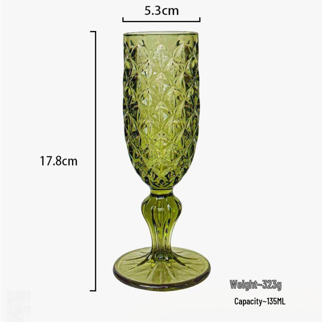 Vintage Embossed Colored Glass Goblet – Luxury Thickened Bubble Wine Glass