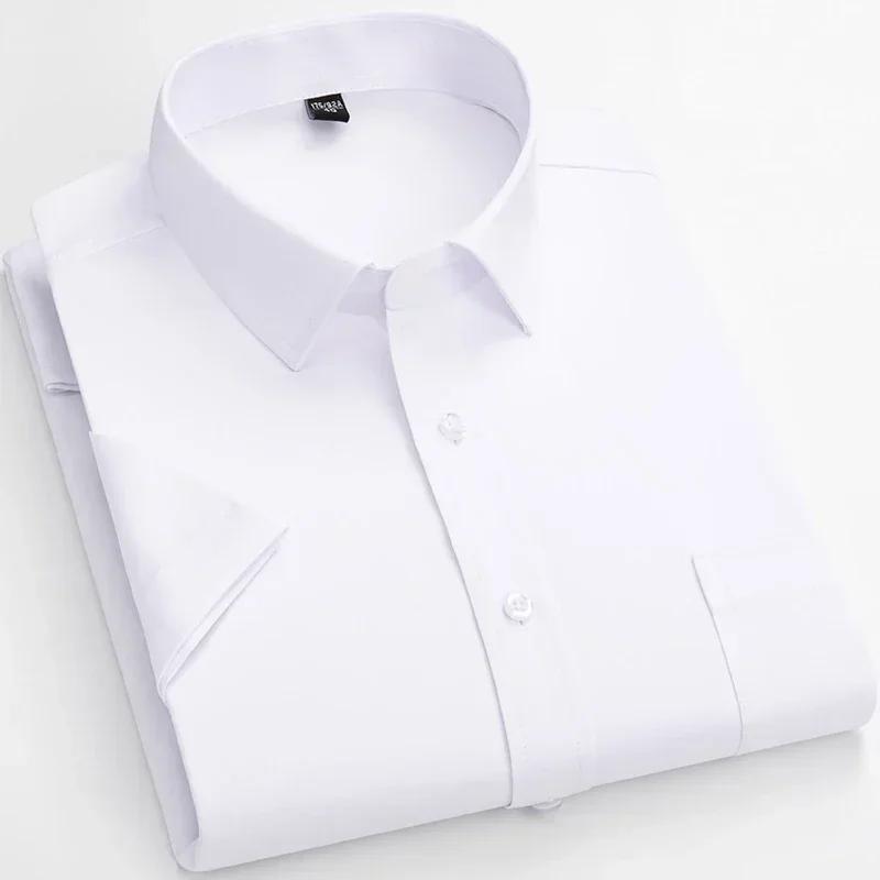 Herre Forretnings Kortærmede Skjorter Elegante Ensfarvede Stretch Strygefri Kontor Formel Skjorte Afslappet Standard Mandlig Arbejdstøj Skjorte
