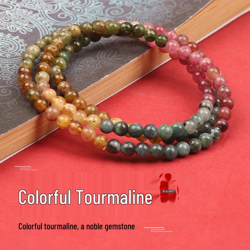 

Women s Multi-Strand Natural Round Bead Tourmaline Bracelet