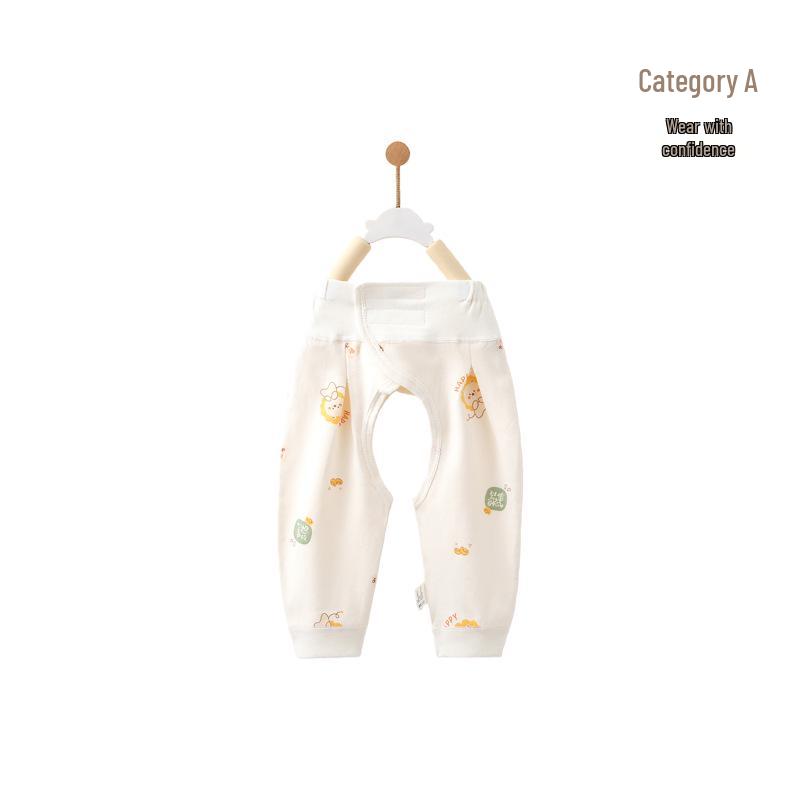 Spring & Autumn Newborn Baby Pure Cotton Open Crotch Pants with Belly Protection for Boys & Girls